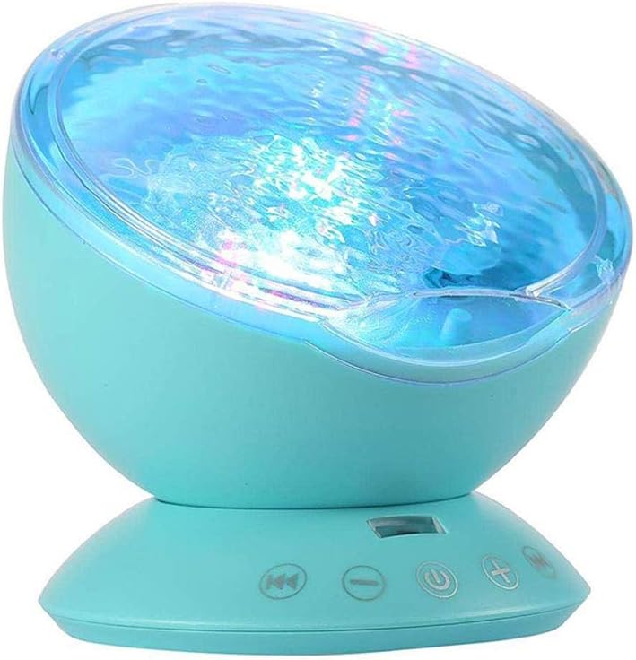 TOMNEW Night Light Projector, Ocean Wave Night Light for Kids Room, Remote and Timer, Dimmable 7 Light Modes and Bulit-in Sound Machine, Mermaid Decor Birthday Christmas Gifts (Blue)