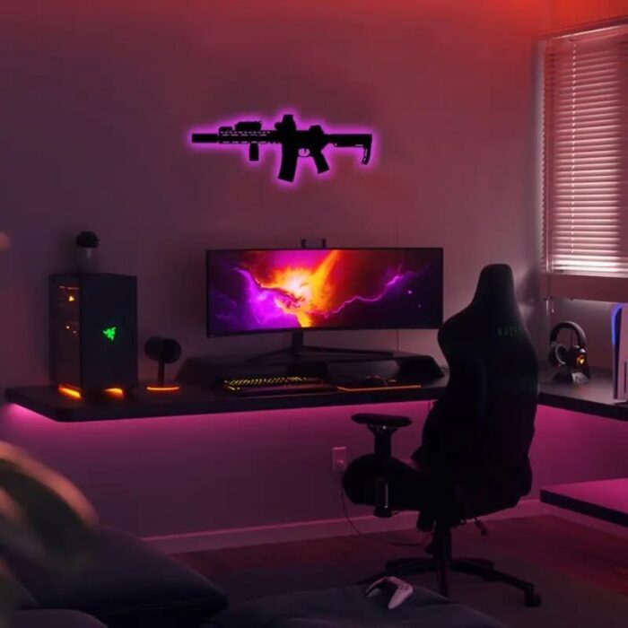 Silhouette Gun Wall Light Gaming Room Decor for Home Decor Plaques Birthday Gift Wall Decor Wall Lamp Boy Friend Gift (3 Key Controllers) - Image 2