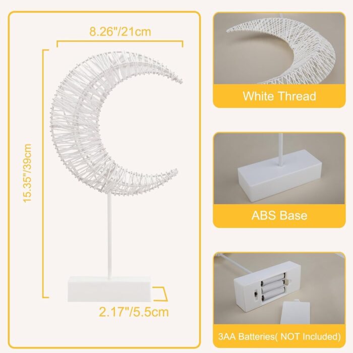 Decorative Table Lamp, Moon Shape Ramadan Desk Lamp Battery Powered Light, Winding Thread Warm LED Crescent Light Christmas Home Bedroom Romantic Bedside Desktop Nightstand Decoration, White - Image 5