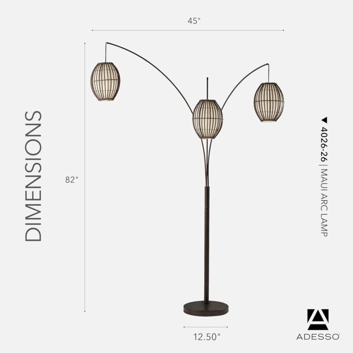 Adesso Maui Arc Floor Lamp with 3 Movable Shades & Adjustable Height- Perfect Lighting for Bedroom, Living Room and Corner Decor, Antique Bronze - Image 6