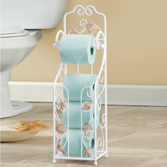 Collections Etc Shell Toilet Paper Holder and Stand with Scrolling Deisng- Bathroom Décor - Image 3