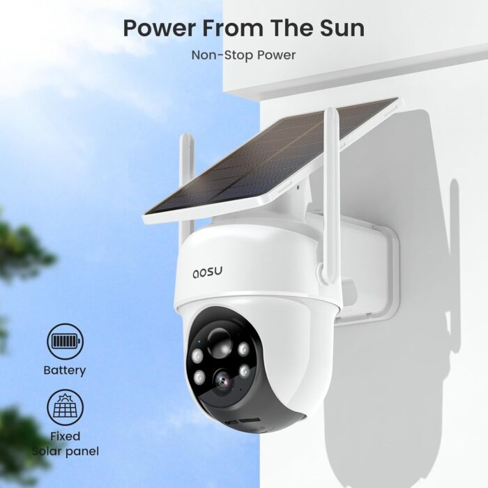 AOSU Security Cameras Outdoor Wireless, 2 Cam-Kit, No Subscription, Solar-Powered, Home Security Cameras System with 360° Pan & Tilt, Auto Tracking, 2K Color Night Vision, Easy Setup, 5G & 2.4G WiFi - Image 6