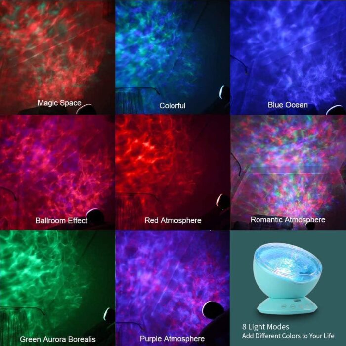 TOMNEW Night Light Projector, Ocean Wave Night Light for Kids Room, Remote and Timer, Dimmable 7 Light Modes and Bulit-in Sound Machine, Mermaid Decor Birthday Christmas Gifts (Blue) - Image 2