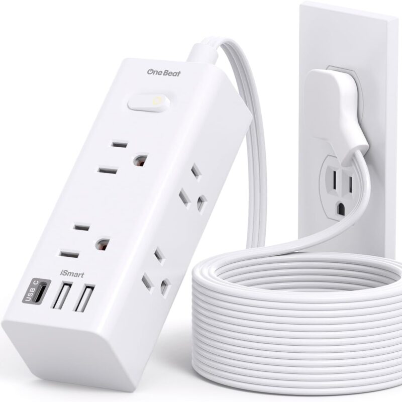 One Beat 10Ft Extension Cord with Multiple Outlets,Flat Plug Power Strip Surge Protector with 10 Ft Long Cord,6 Outlet 3 USB Ports (1USB C),Multi Outlet Wall Plug for Travel,College,Dorm Essentials