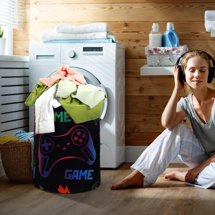 Zhehao 2 Pcs Gamer Laundry Basket Boys Hamper Kids Gaming Storage Basket Hamper Clothes Organizer Toy Storage for Bedroom Bathroom Gamer Room Decor(Fresh) - Image 4