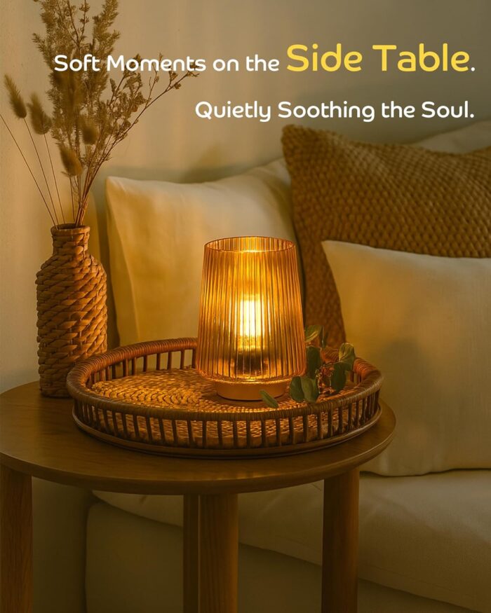 Battery Operated Lamp with Timer, Small Cozy Table Lamps for College Dorm, Aesthetic Cordless Battery Powered Decorative Lamp for Bedside Living Room Shelf Amber - Image 2