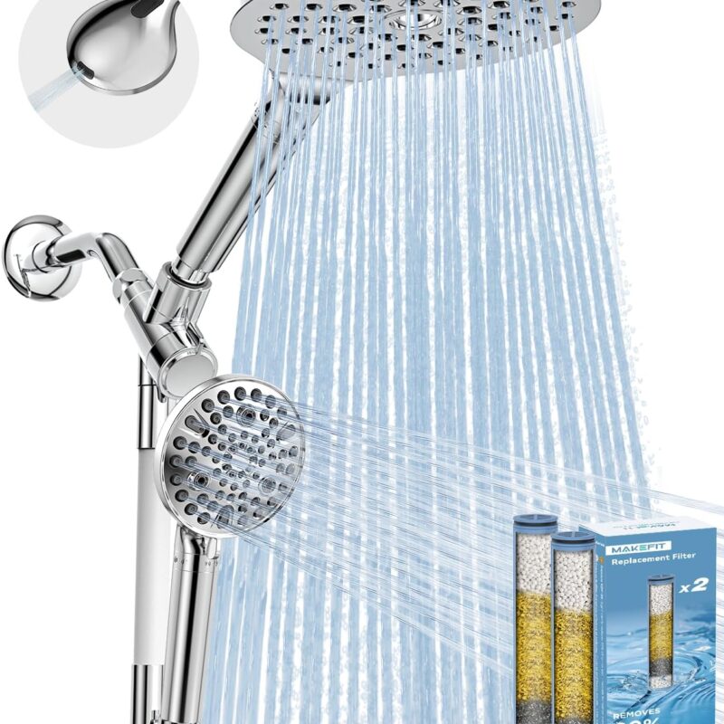 Dual Filtered Rain Shower Head Combo, Handheld Shower Head with Adjustable Bar - Rainfall Shower Head And Showerhead with Filter for Hard Water - Removes Chlorine