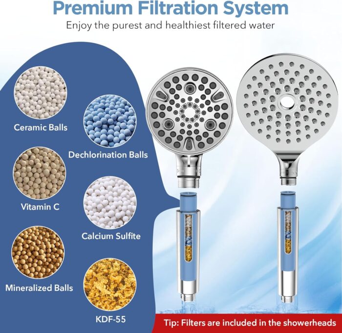 Dual Filtered Rain Shower Head Combo, Handheld Shower Head with Adjustable Bar - Rainfall Shower Head And Showerhead with Filter for Hard Water - Removes Chlorine - Image 3