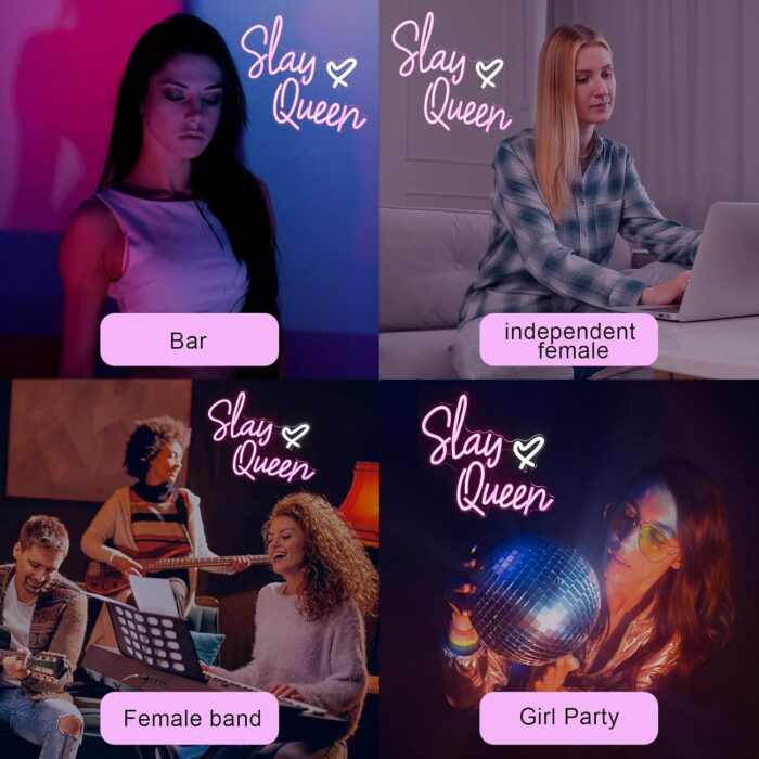 Slay Queen Neon Sign Pink White LED Neon Light Up Signs for Wall Decor Usb Neon Light for Bedroom Preppy Girl Aesthetic Room Dorm Decor Y2k Party Gifts - Image 5