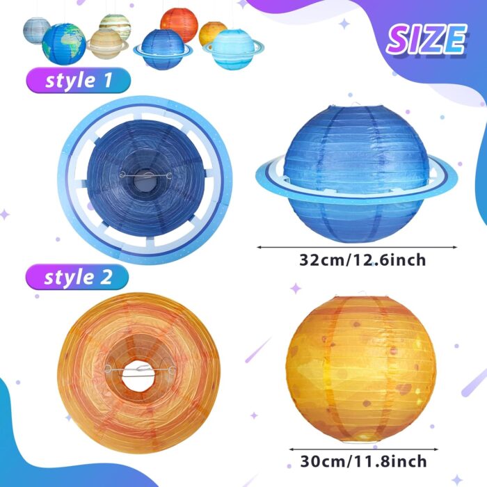 8 PCS Planet Paper Lanterns, 12 Inch Outer Space Party Decorations, Solar System Hanging Planets Lantern for Kids Space Theme Party Birthday Room Decorations - Image 3