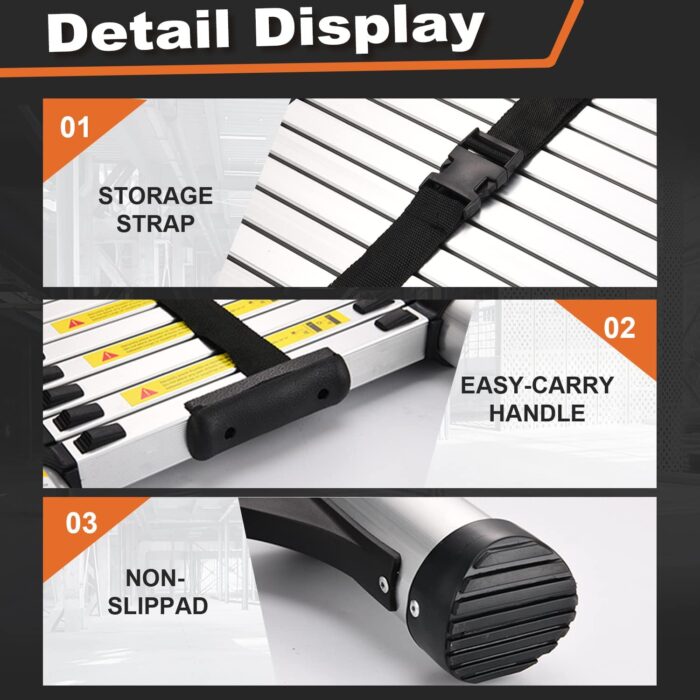 Telescoping Ladder, SocTone 12.5 FT Aluminum Lightweight Extension Ladder with 2 Triangle Stabilizers, Heavy Duty 330lbs Max Capacity, Multi-Purpose Collapsible Ladder for RV or Outdoor Work - Image 5