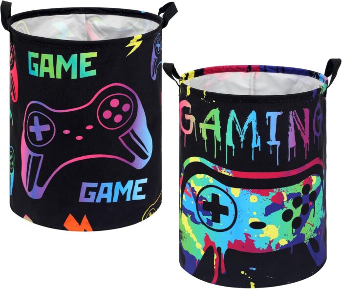 Zhehao 2 Pcs Gamer Laundry Basket Boys Hamper Kids Gaming Storage Basket Hamper Clothes Organizer Toy Storage for Bedroom Bathroom Gamer Room Decor(Fresh)