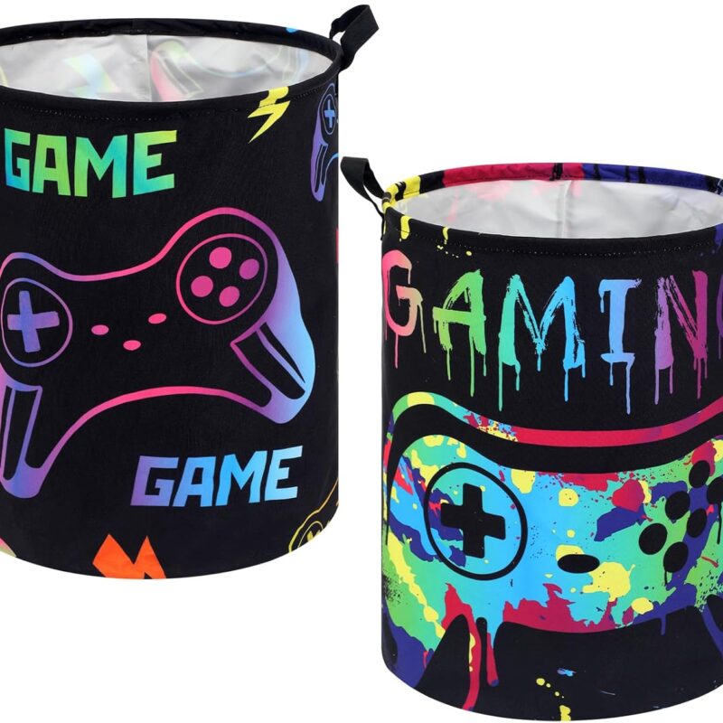 Zhehao 2 Pcs Gamer Laundry Basket Boys Hamper Kids Gaming Storage Basket Hamper Clothes Organizer Toy Storage for Bedroom Bathroom Gamer Room Decor(Fresh)