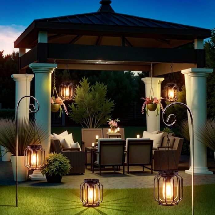 Solar Hanging Lanterns Outdoor: 2 Pack Metal Solar Hanging Lights with Hook, Bright - Warm Waterproof LED Lanterns for Outside, Classic Decorative Solar-Powered Light for Yard Garden Patio Porch Decor - Image 7