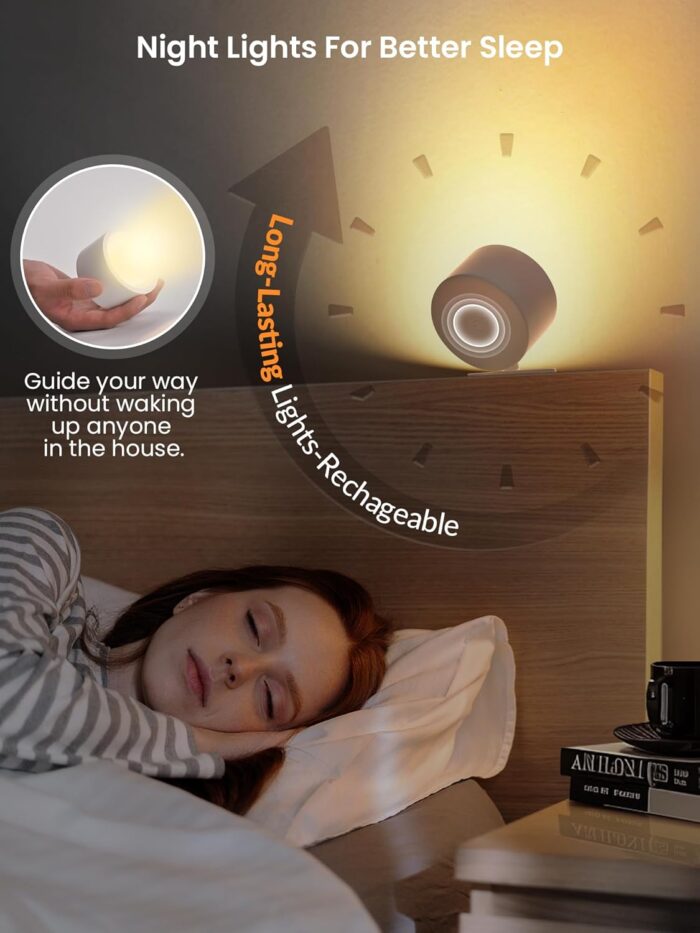 LED Wall Sconces Rechargeable Wall Mounted Wireless Lights, 3 Color Temperatures & Dimmable, Magnetic 360° Rotation Picture Lights Bedside Decor Wall Lamps for Bedroom Night Reading - Image 5