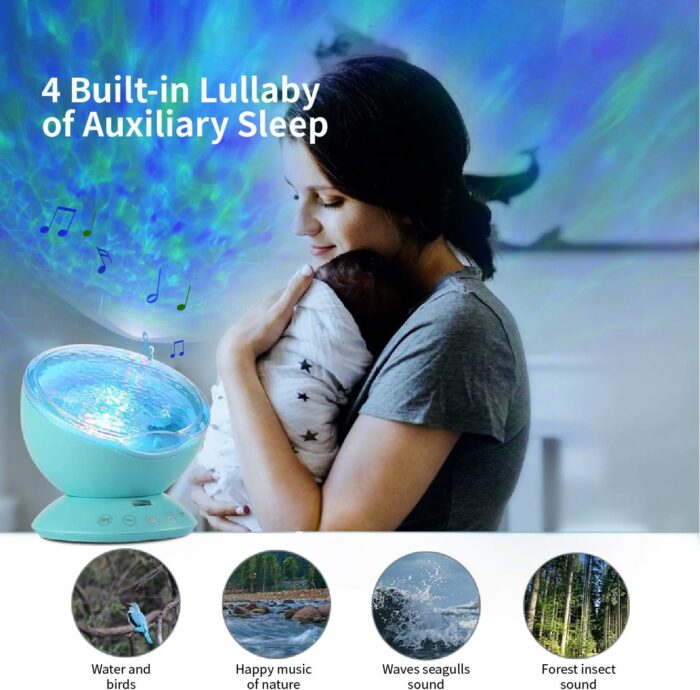 TOMNEW Night Light Projector, Ocean Wave Night Light for Kids Room, Remote and Timer, Dimmable 7 Light Modes and Bulit-in Sound Machine, Mermaid Decor Birthday Christmas Gifts (Blue) - Image 4