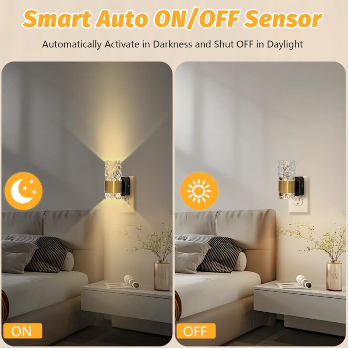 LED Night Lights Plug into Wall - 2Pack Automatic Dimmable Night Light,3000K Bathroom Decor Plug-in Wall Light for Bedroom, Hallway, Nursery (Gold) - Image 3