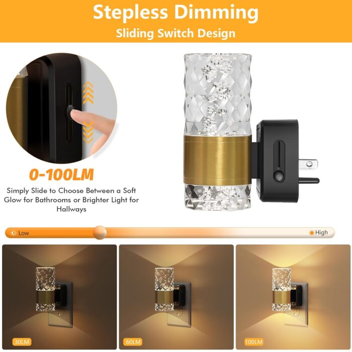 LED Night Lights Plug into Wall - 2Pack Automatic Dimmable Night Light,3000K Bathroom Decor Plug-in Wall Light for Bedroom, Hallway, Nursery (Gold) - Image 4