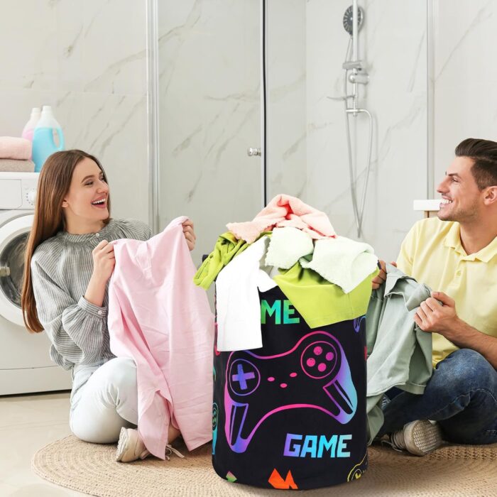 Zhehao 2 Pcs Gamer Laundry Basket Boys Hamper Kids Gaming Storage Basket Hamper Clothes Organizer Toy Storage for Bedroom Bathroom Gamer Room Decor(Fresh) - Image 5