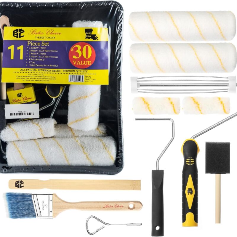 Bates Paint Roller - Paint Brush, Paint Tray, Roller Paint Brush, 11 Piece Home Painting Supplies, Foam Brush, House Painting Tray, Painting Tools, Roller and Paint Brushes, Interior Paint Brushes