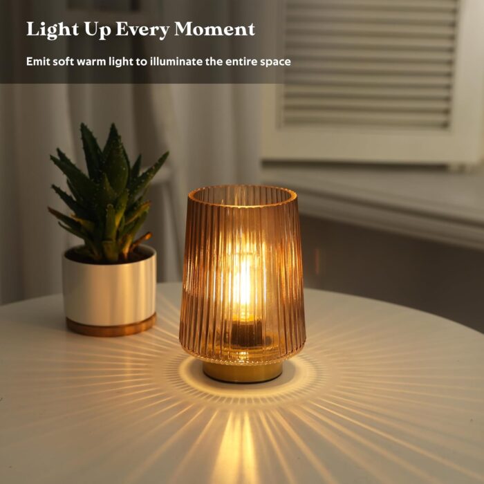 Battery Operated Lamp with Timer, Small Cozy Table Lamps for College Dorm, Aesthetic Cordless Battery Powered Decorative Lamp for Bedside Living Room Shelf Amber - Image 6