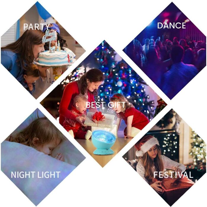 TOMNEW Night Light Projector, Ocean Wave Night Light for Kids Room, Remote and Timer, Dimmable 7 Light Modes and Bulit-in Sound Machine, Mermaid Decor Birthday Christmas Gifts (Blue) - Image 6