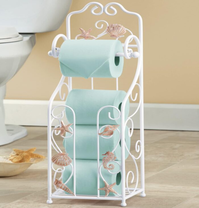 Collections Etc Shell Toilet Paper Holder and Stand with Scrolling Deisng- Bathroom Décor - Image 2