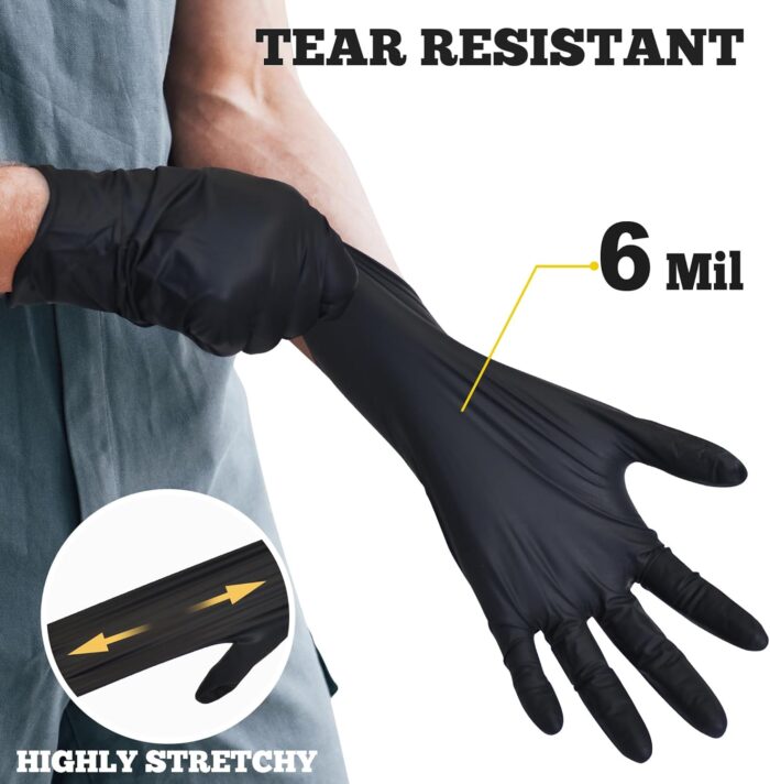 TitanFlex Disposable Nitrile Exam Gloves, 6-mil, Black, Heavy Duty Disposable Gloves, Cooking Gloves, Latex Free, Powder Free - Image 2