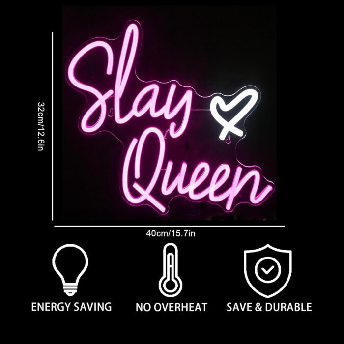 Slay Queen Neon Sign Pink White LED Neon Light Up Signs for Wall Decor Usb Neon Light for Bedroom Preppy Girl Aesthetic Room Dorm Decor Y2k Party Gifts - Image 3