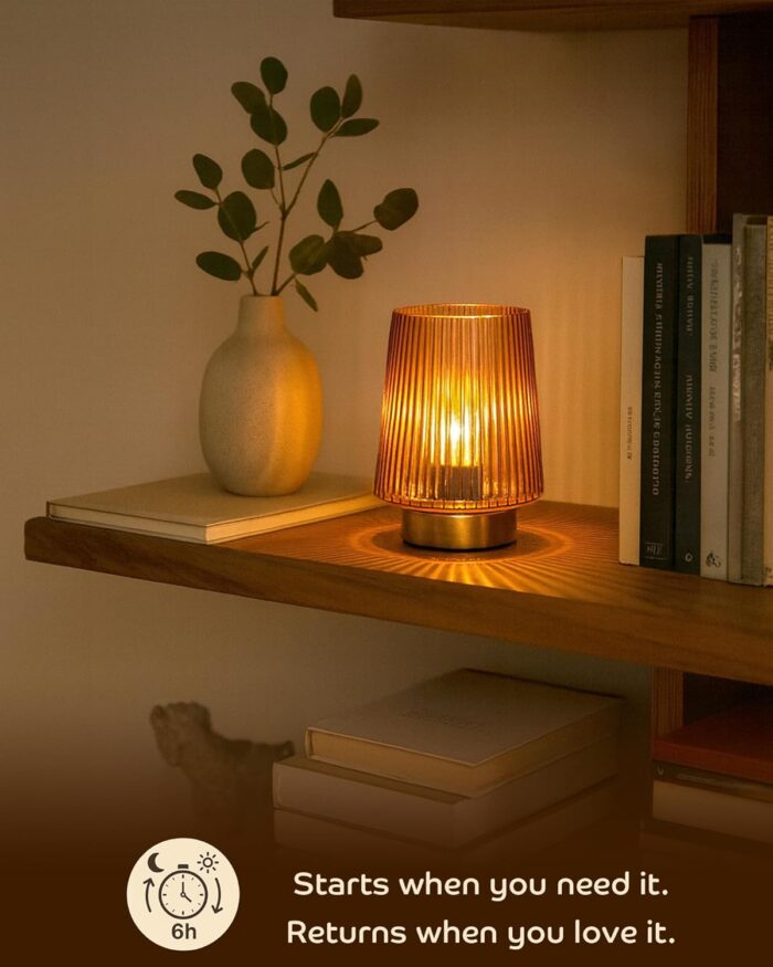 Battery Operated Lamp with Timer, Small Cozy Table Lamps for College Dorm, Aesthetic Cordless Battery Powered Decorative Lamp for Bedside Living Room Shelf Amber - Image 4