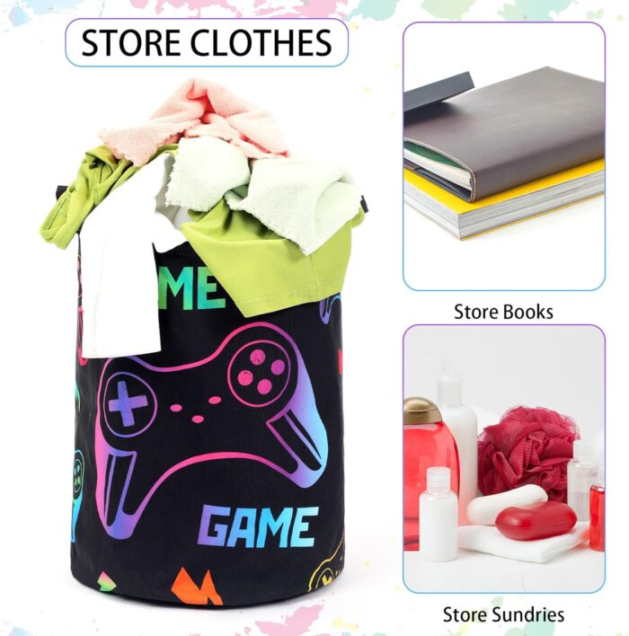 Zhehao 2 Pcs Gamer Laundry Basket Boys Hamper Kids Gaming Storage Basket Hamper Clothes Organizer Toy Storage for Bedroom Bathroom Gamer Room Decor(Fresh) - Image 3
