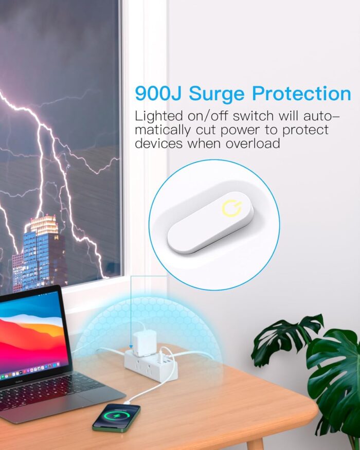 One Beat 10Ft Extension Cord with Multiple Outlets,Flat Plug Power Strip Surge Protector with 10 Ft Long Cord,6 Outlet 3 USB Ports (1USB C),Multi Outlet Wall Plug for Travel,College,Dorm Essentials - Image 5