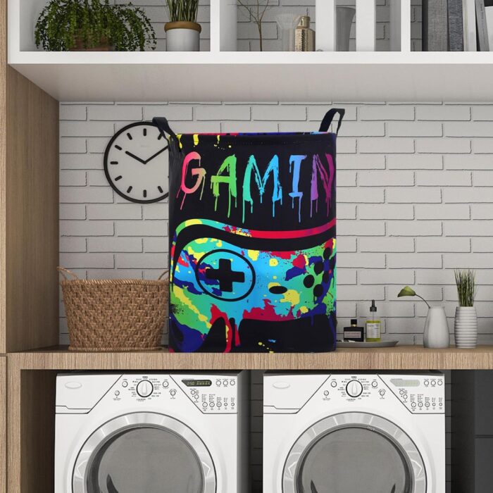Zhehao 2 Pcs Gamer Laundry Basket Boys Hamper Kids Gaming Storage Basket Hamper Clothes Organizer Toy Storage for Bedroom Bathroom Gamer Room Decor(Fresh) - Image 6