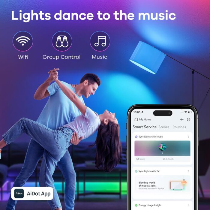 Linkind Smart Light Bulbs, Smart Bulb That Work with Alexa & Google Home, LED Light Bulbs Color Changing, 104 Preset Scene, Music Sync, A19 E26 2.4GHz RGBTW WiFi Bluetooth Light Bulb 60W, 800LM, 4Pack - Image 9