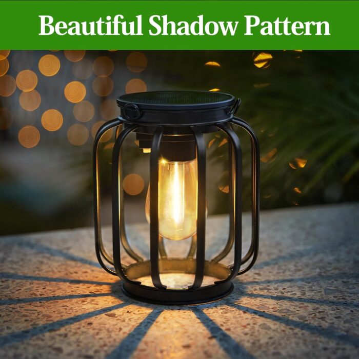 Solar Hanging Lanterns Outdoor: 2 Pack Metal Solar Hanging Lights with Hook, Bright - Warm Waterproof LED Lanterns for Outside, Classic Decorative Solar-Powered Light for Yard Garden Patio Porch Decor - Image 5