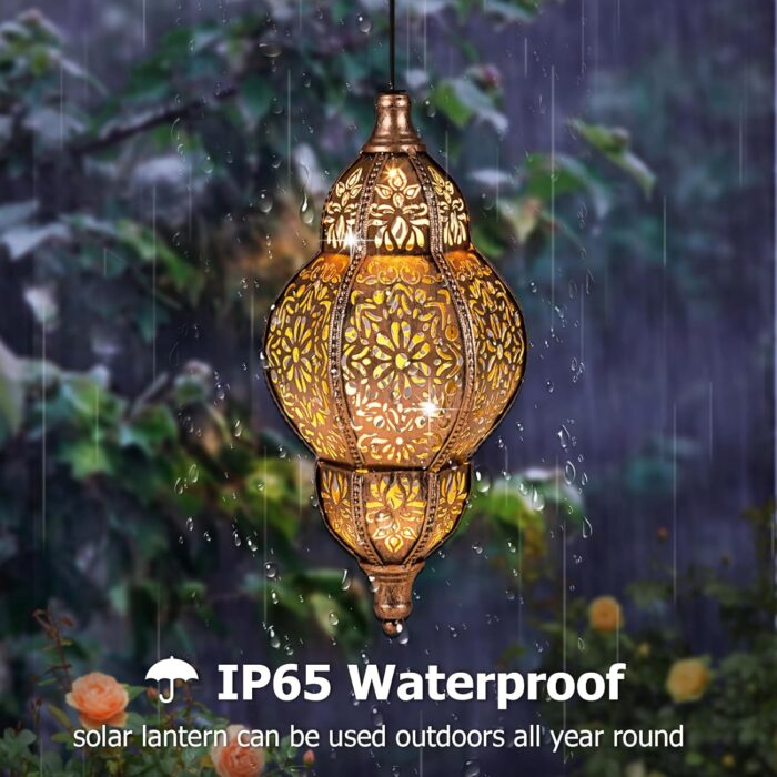 Solar Lantern Outdoor Waterproof, Hanging Garden Decor, Metal Moroccan Decorative Lights for Yard, Patio, Lawn, Porch, Unique Housewarming Gifts - Image 3