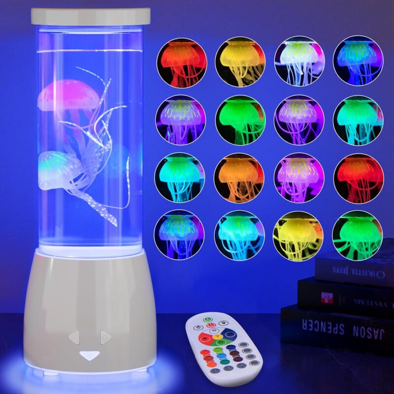 ROSHWEY Jellyfish Lamp, Jelly Fish Night Light 16 Colors with 2 Charging Options, Office Bedroom Decor for Christmas Gifts for Adults Kids Girls Boys, Mood Night Light for Relax Aquarium Tank, White