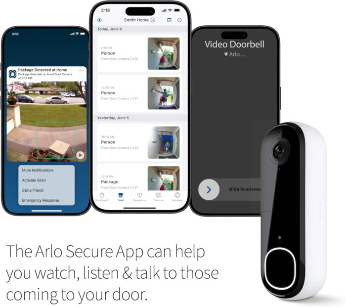 Arlo Video Doorbell 2K | 2nd Gen | Wire-Free/Wired Option, 2-Way Audio, Night Vision, Head to Toe Video View, Integrated Siren | Live Stream | Real Time Notifications |180 Deg Wide View, White - Image 3
