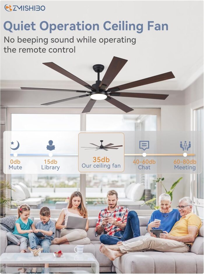 ZMISHIBO 72 inch Large Ceiling Fans with Lights and Remote, Indoor/Outdoor Black Modern Ceiling Fan for Kitchen Living Room Patio, 6 Speed Reversible Quiet DC Motor, 3 CCT, Dual Finish 8 Blades - Image 5