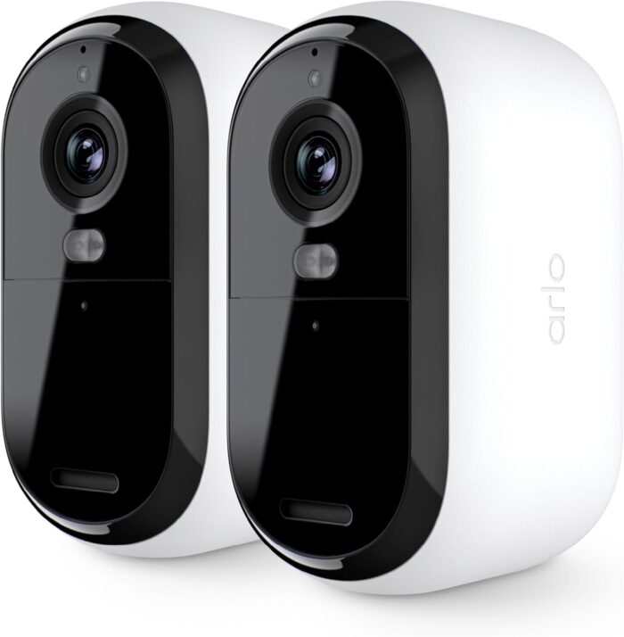Arlo Essential Security Camera 2K | Outdoor-Indoor | 2nd Gen | Wireless with Spotlight, 2-Way Audio, Color Night Vision, Live Stream, Motion Activation, Real Time Notifications - White, 2 Camera