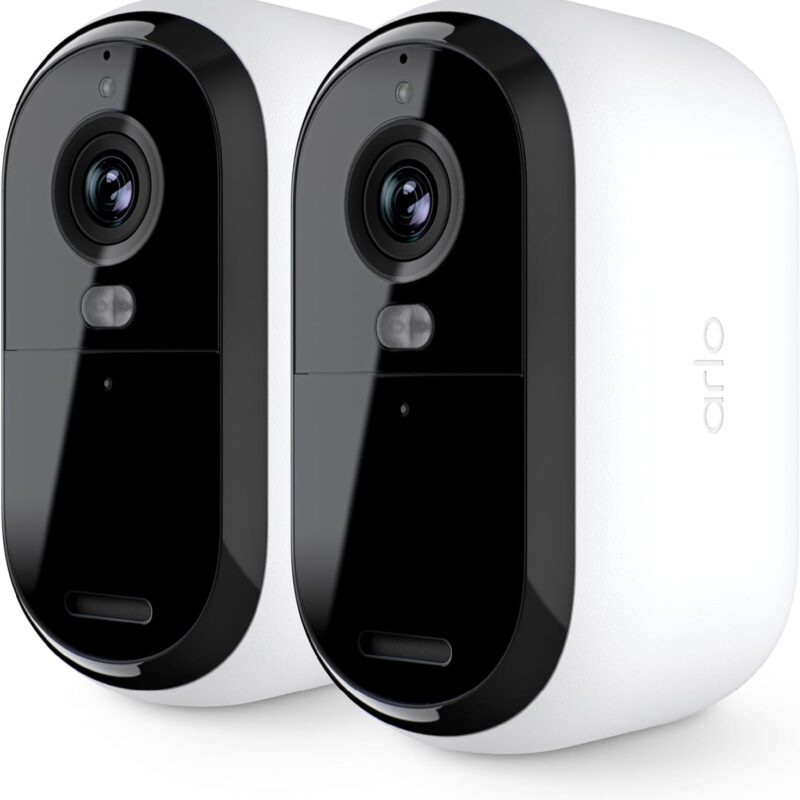 Arlo Essential Security Camera 2K | Outdoor-Indoor | 2nd Gen | Wireless with Spotlight, 2-Way Audio, Color Night Vision, Live Stream, Motion Activation, Real Time Notifications - White, 2 Camera