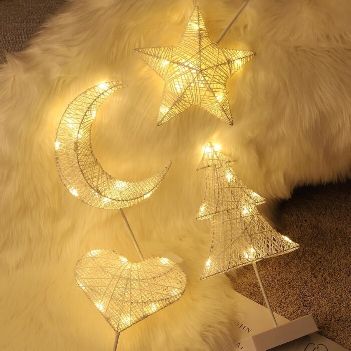Decorative Table Lamp, Moon Shape Ramadan Desk Lamp Battery Powered Light, Winding Thread Warm LED Crescent Light Christmas Home Bedroom Romantic Bedside Desktop Nightstand Decoration, White - Image 8
