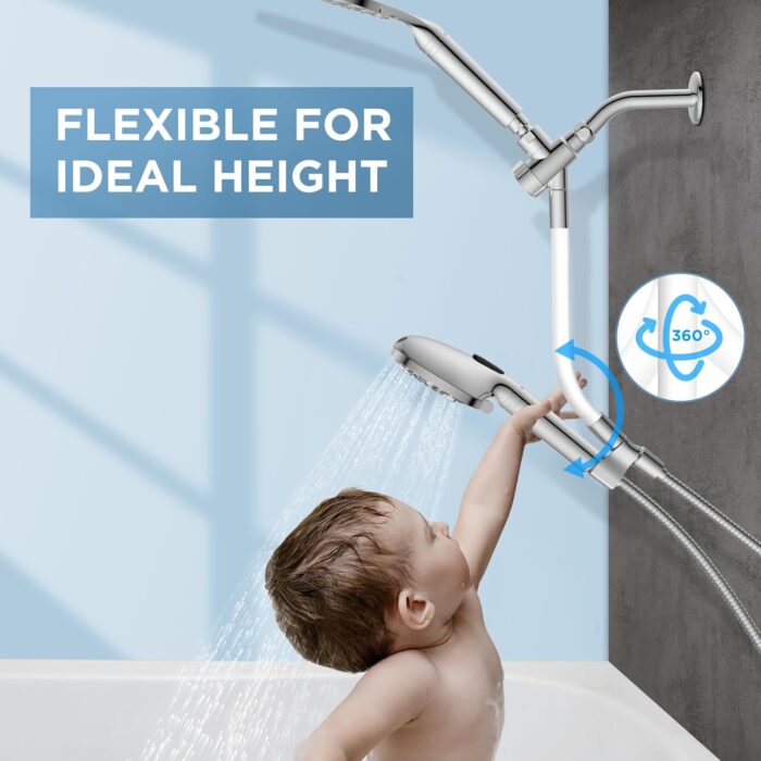 Dual Filtered Rain Shower Head Combo, Handheld Shower Head with Adjustable Bar - Rainfall Shower Head And Showerhead with Filter for Hard Water - Removes Chlorine - Image 2