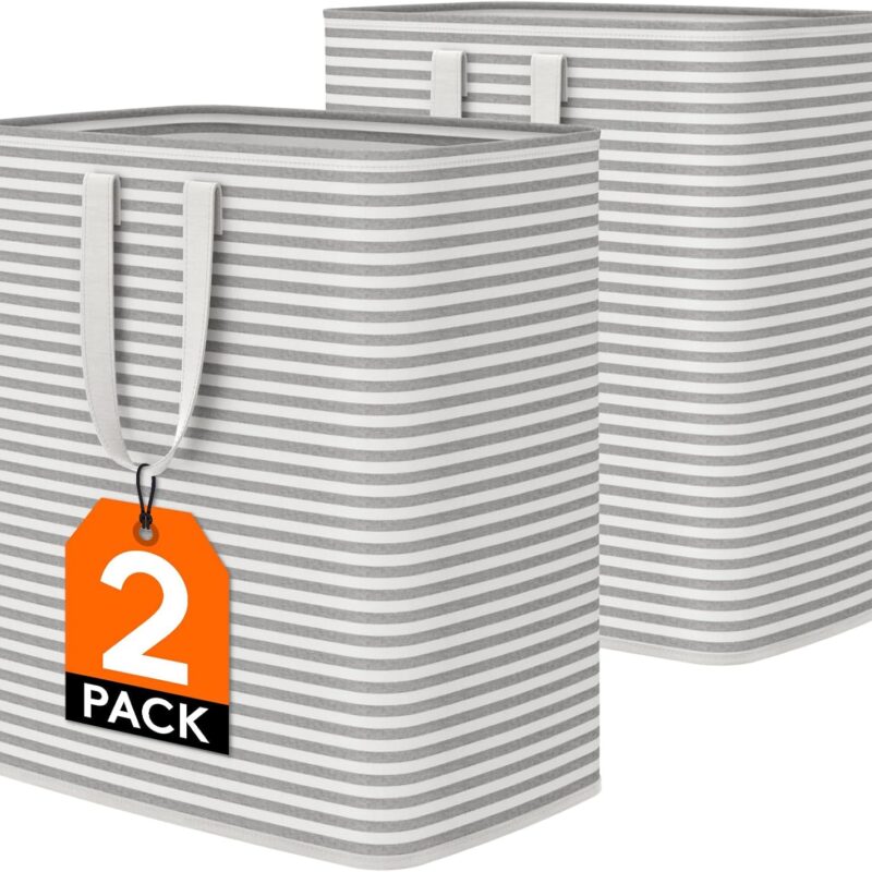 Lifewit 2 Pack Laundry Hamper Large Collapsible Laundry Baskets, Freestanding Waterproof Clothes Hamper with Easy Carry Handles in Laundry Room Bedroom Bathroom College Dorm for Adults, Gray, 2 x 100L