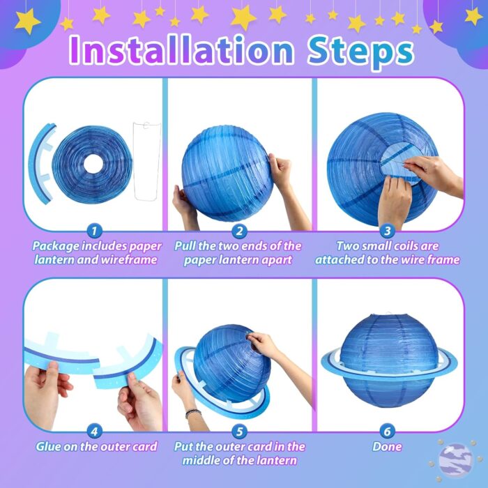 8 PCS Planet Paper Lanterns, 12 Inch Outer Space Party Decorations, Solar System Hanging Planets Lantern for Kids Space Theme Party Birthday Room Decorations - Image 4