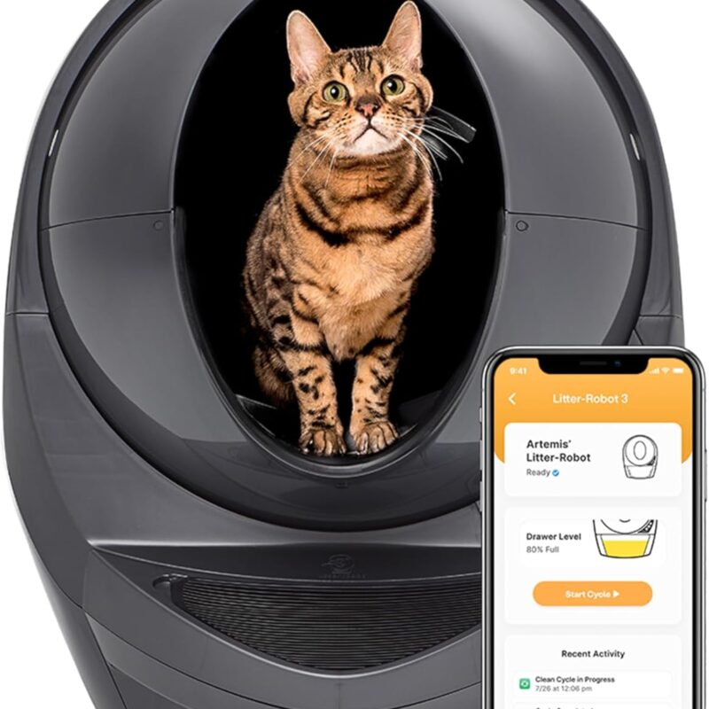Litter-Robot 3 Connect by Whisker, Grey - Automatic, Self-Cleaning Cat Litter Box, Helps Reduce Litter Box Odors, Works with Almost Any Clumping Litter, WhiskerCare 1-Year Warranty