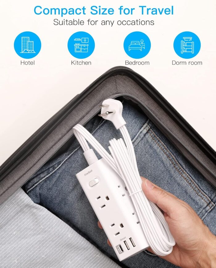 One Beat 10Ft Extension Cord with Multiple Outlets,Flat Plug Power Strip Surge Protector with 10 Ft Long Cord,6 Outlet 3 USB Ports (1USB C),Multi Outlet Wall Plug for Travel,College,Dorm Essentials - Image 7