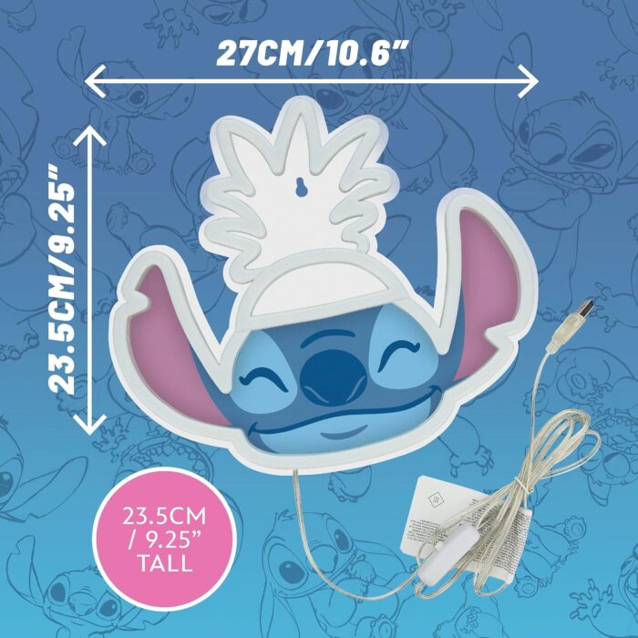 Paladone Lilo & Stitch Pineapple LED Neon Wall Light, Officially Licensed Disney Lamp with Power Cord for Home, Bedroom, Living Space, Gift for Movie Fans - Image 5