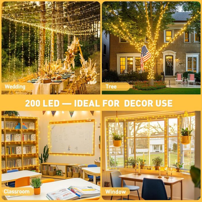 JMEXSUSS 200 LED String Lights Indoor Outdoor Clear Wire, Connectable Warm White Christmas Lights for Bedroom, 66 Ft Twinkle Fairy Classroom Light Plug in for Home Wedding Tree Yard Patio Decor - Image 5