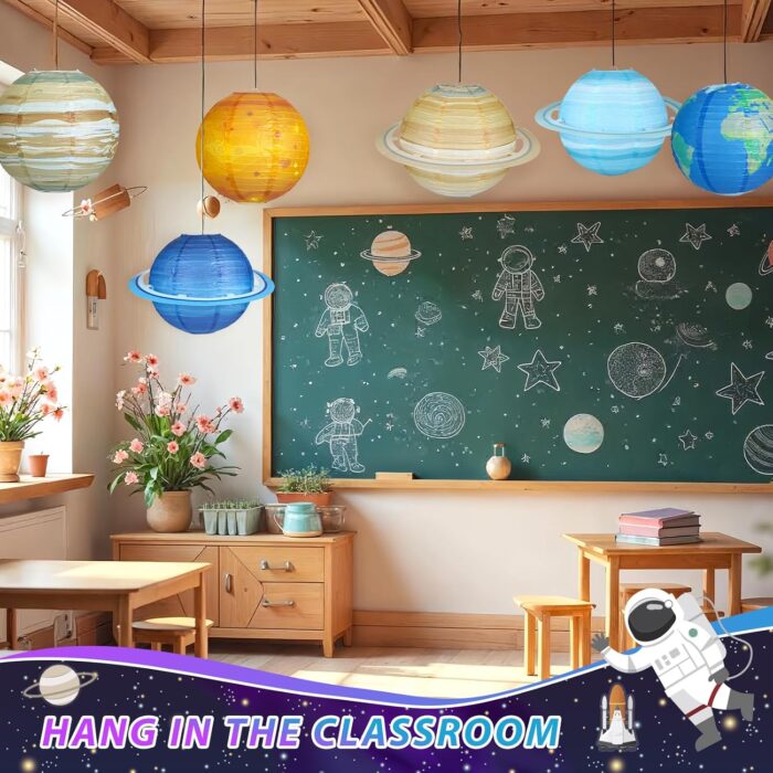 8 PCS Planet Paper Lanterns, 12 Inch Outer Space Party Decorations, Solar System Hanging Planets Lantern for Kids Space Theme Party Birthday Room Decorations - Image 5